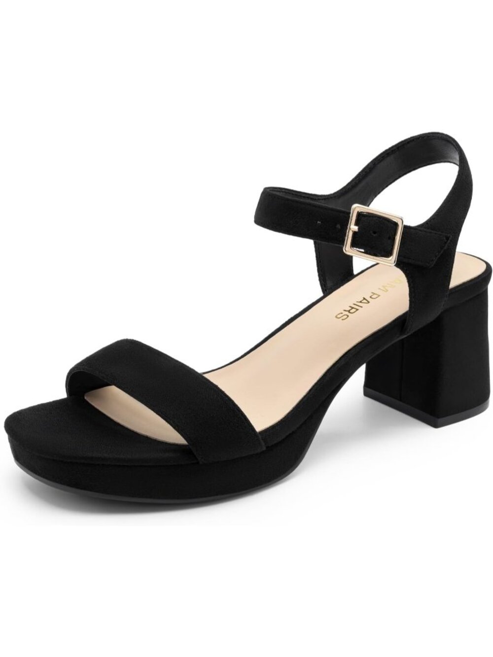 Dream Pairs Women's Black Suede Open Toe Ankle Strap Block Chunky Heels Sandals